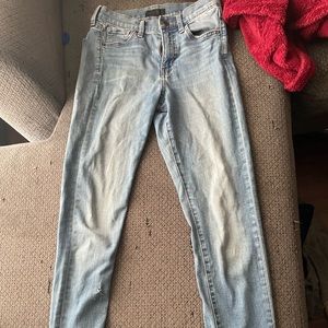 Light denim jeans used. Some time tiny rips at bottom